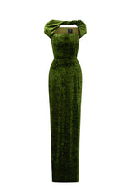 PENELOPE GREEN SHORT SLEEVE DRAPED VELVET GOWN