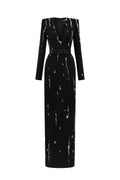 SERAPHINA BLACK EMBELLISHED V-NECK COLUMN GOWN