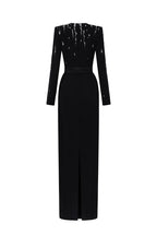 SERAPHINA BLACK EMBELLISHED V-NECK COLUMN GOWN