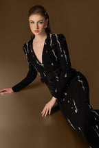 SERAPHINA BLACK EMBELLISHED V-NECK COLUMN GOWN