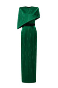 VALENTINA DARK GREEN METALLIC ASYMMETRIC CAPE GOWN