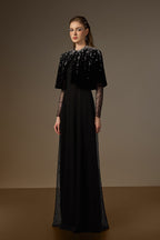 VIVIENNE BLACK MINI CAPE LACE A-LINE GOWN
