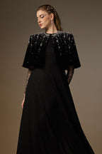 VIVIENNE BLACK MINI CAPE LACE A-LINE GOWN
