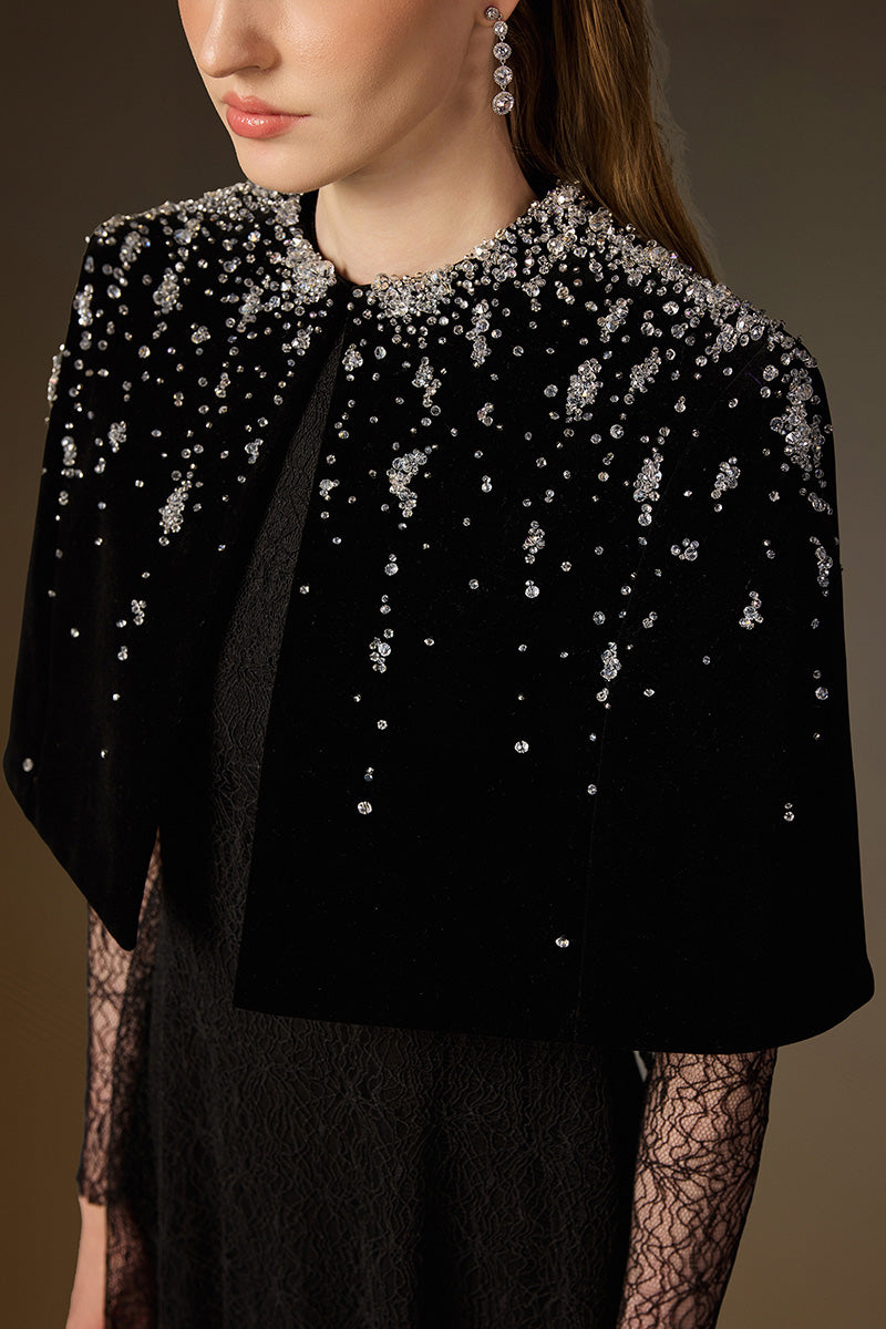 VIVIENNE BLACK MINI CAPE LACE A-LINE GOWN