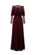 VIVIENNE BURGUNDY MINI CAPE LACE A-LINE GOWN