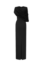 AURELIA BLACK ASYMMETRIC CAPE COLUMN GOWN