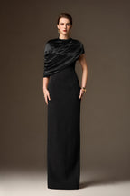 AURELIA BLACK ASYMMETRIC CAPE COLUMN GOWN