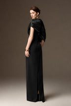 AURELIA BLACK ASYMMETRIC CAPE COLUMN GOWN