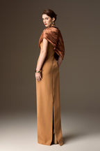 AURELIA BROWN ASYMMETRIC CAPE COLUMN GOWN