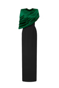 AURELIA BLACK AND GREEN ASYMMETRIC CAPE COLUMN GOWN