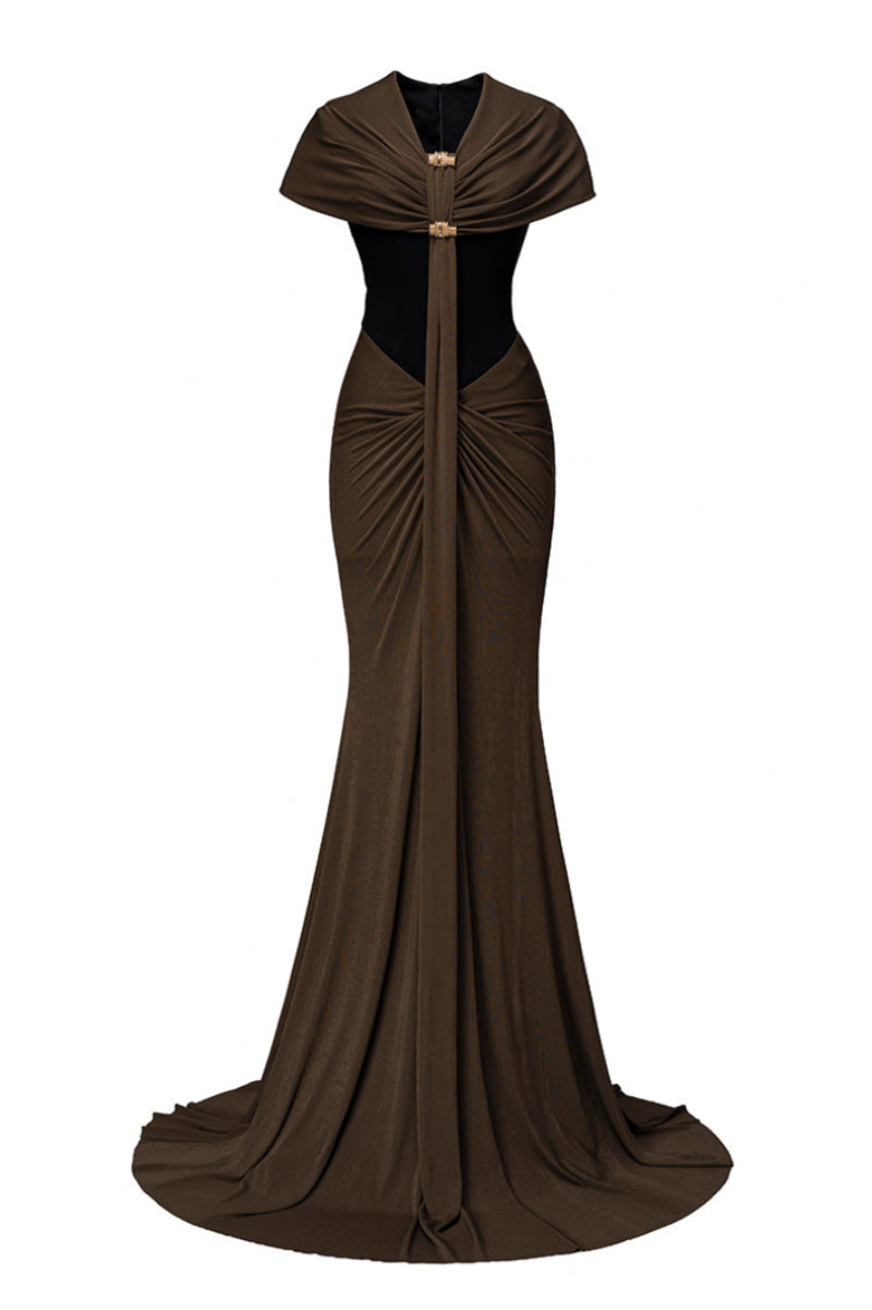 BESSIE DRESS IN BLACK AND UMBER