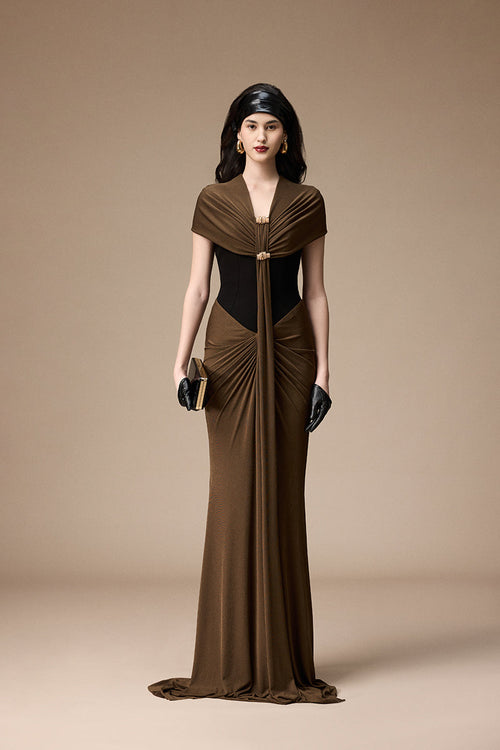 BESSIE DRESS IN BLACK AND UMBER