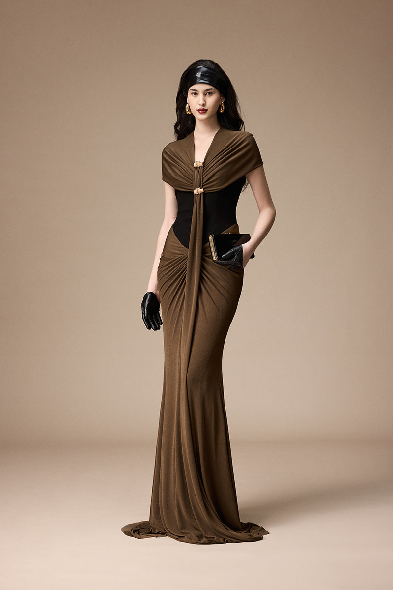 BESSIE DRESS IN BLACK AND UMBER