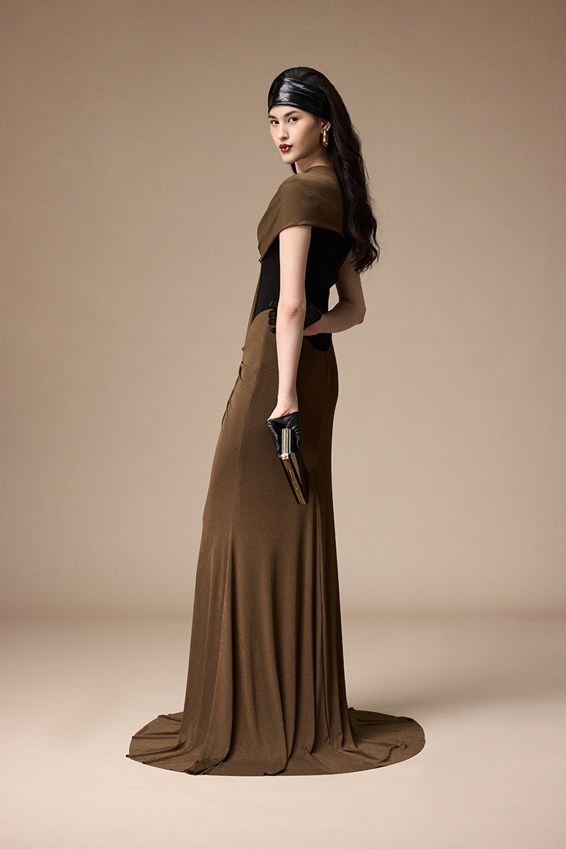 BESSIE DRESS IN BLACK AND UMBER