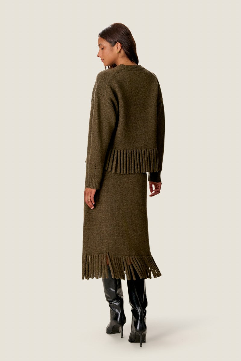 EMELIA FRINGE SWEATER IN OLIVE