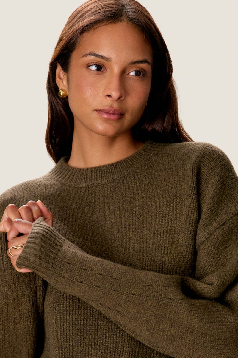 EMELIA FRINGE SWEATER IN OLIVE