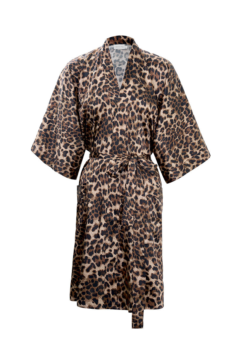 JUNGLE LEOPARD WOMEN'S SILK ROBE IN LEOPARD