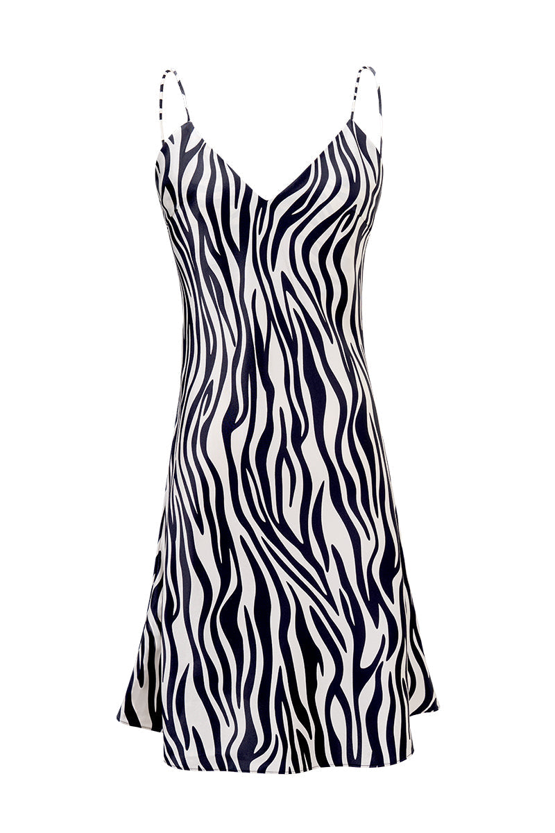JUNGLE ZEBRA PRINT WOMEN'S SILK CHEMISE IN ZEBRA PRINT