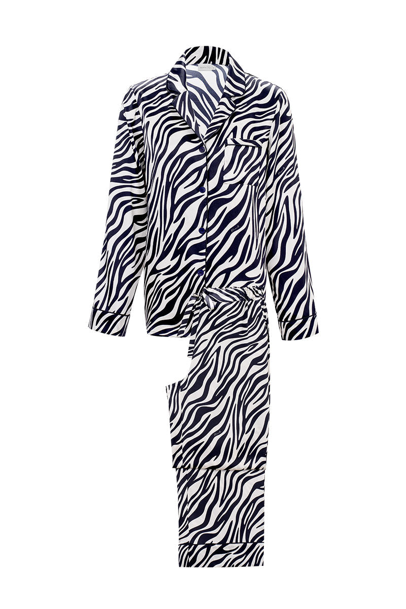 JUNGLE ZEBRA PRINT WOMEN'S SILK PAJAMA SET IN ZEBRA PRINT