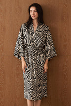 JUNGLE ZEBRA PRINT WOMEN'S SILK ROBE IN ZEBRA PRINT