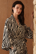 JUNGLE ZEBRA PRINT WOMEN'S SILK ROBE IN ZEBRA PRINT