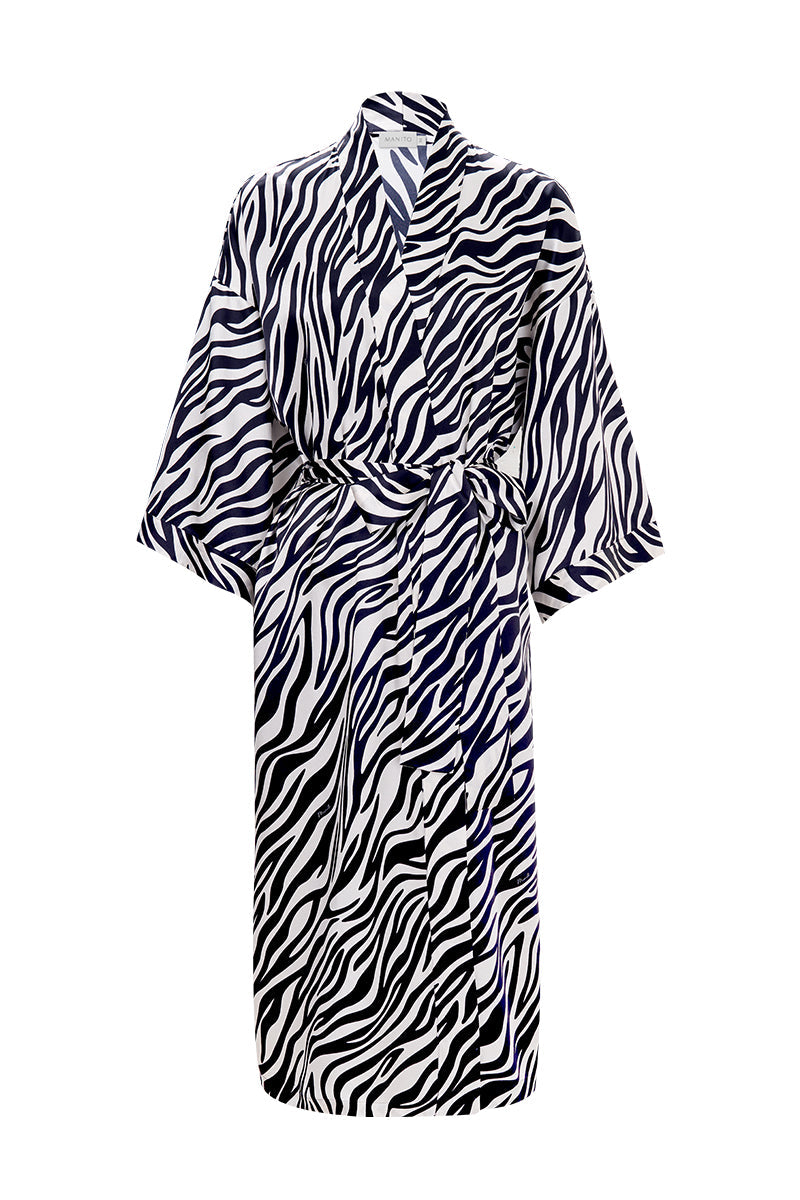 JUNGLE ZEBRA PRINT WOMEN'S SILK ROBE IN ZEBRA PRINT