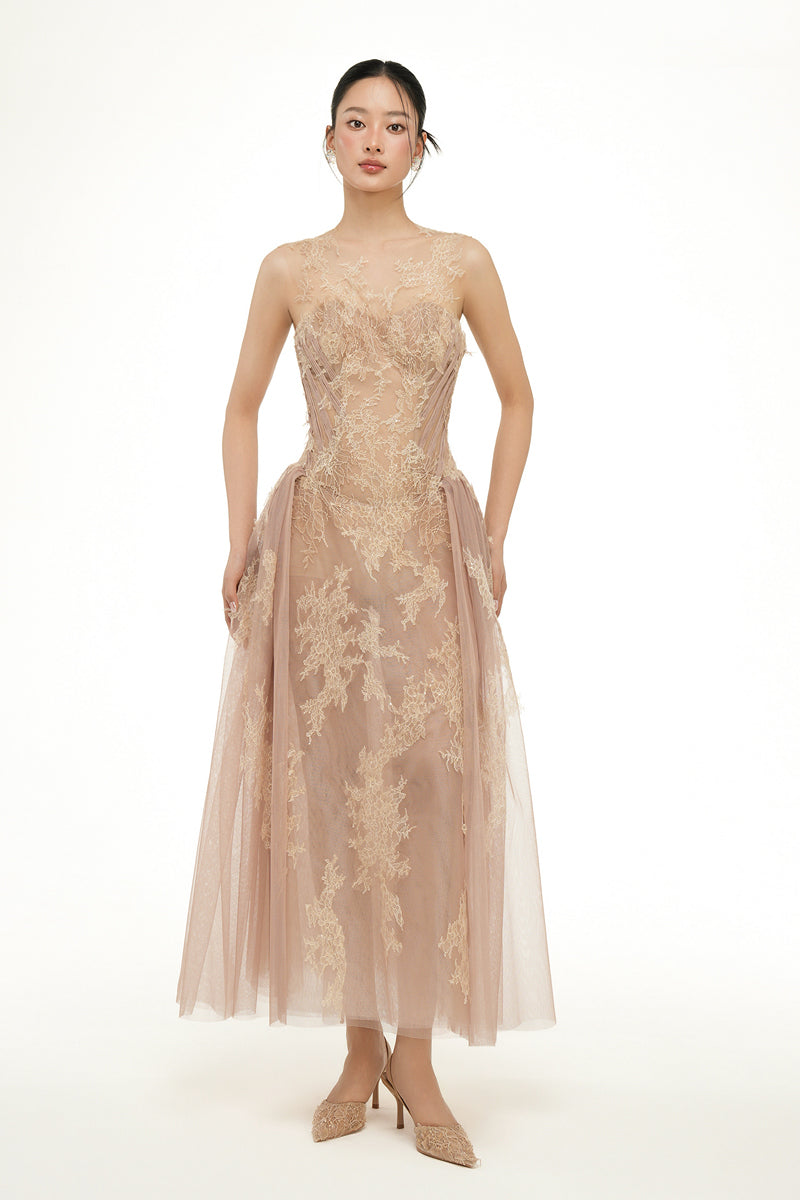 CAMILLA TULLE DRESS IN BEIGE