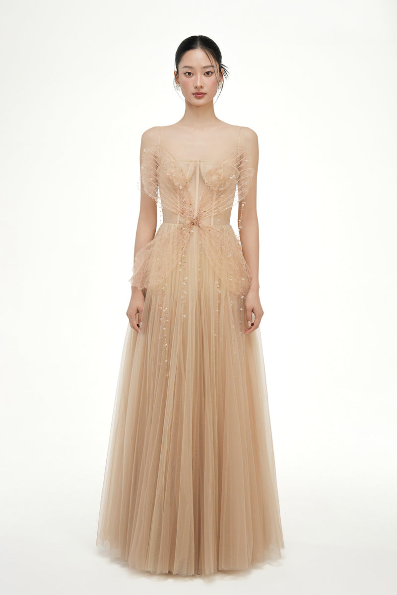 GRACE TULLE DRESS IN BEIGE