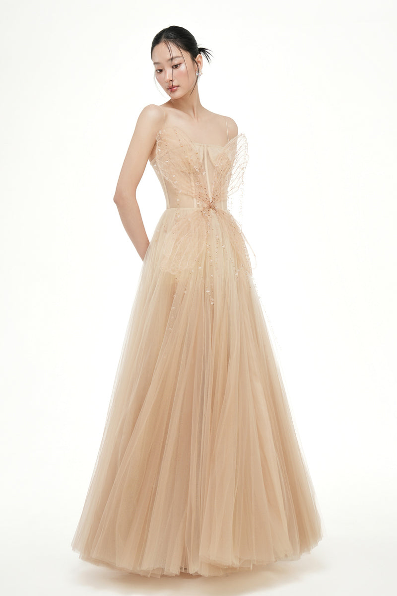 GRACE TULLE DRESS IN BEIGE