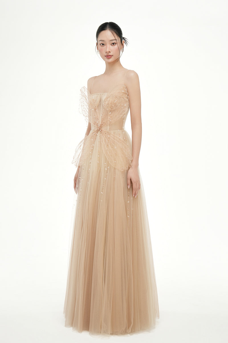 GRACE TULLE DRESS IN BEIGE