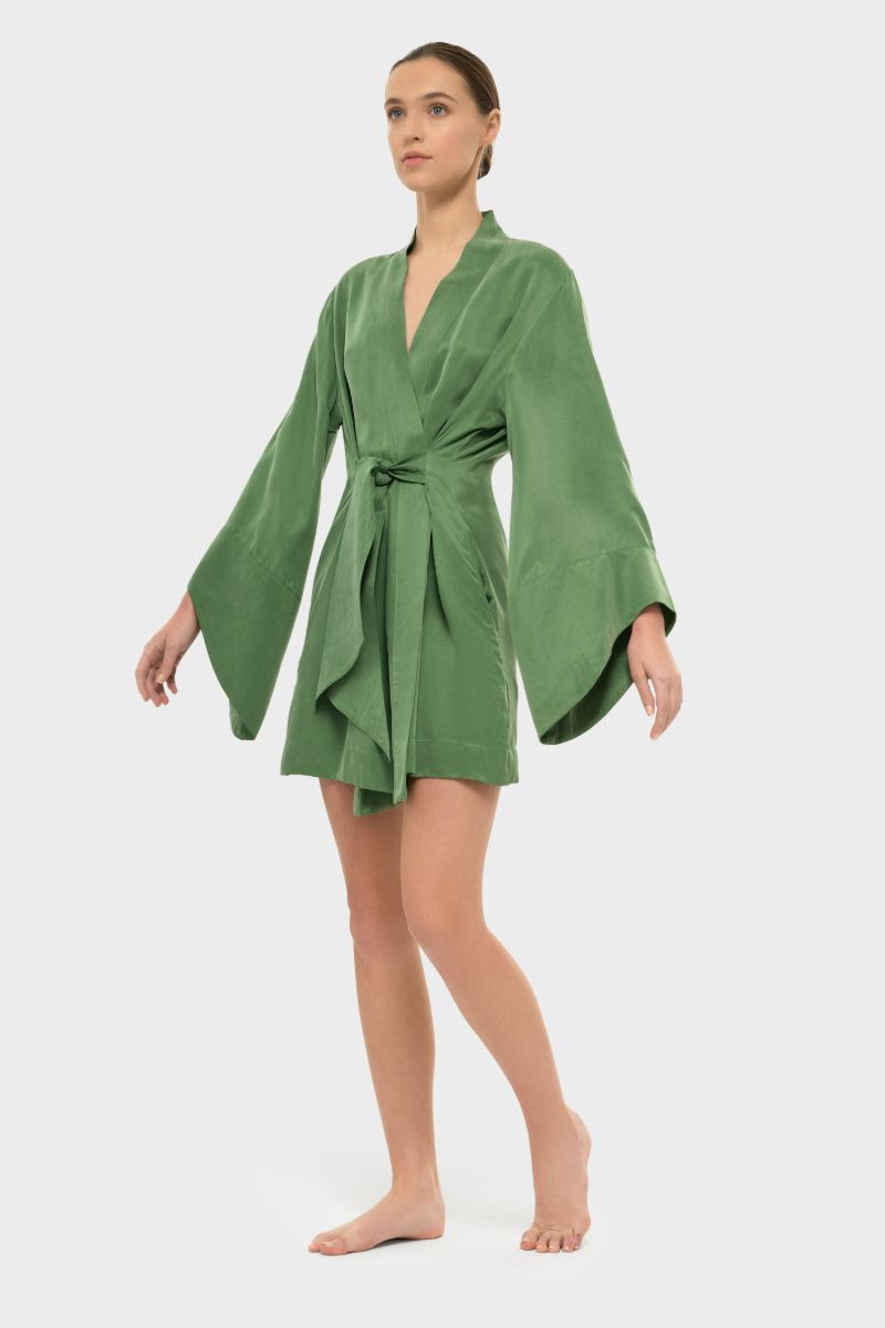 AQUAFLORA AMARA MINI KIMONO ROBE IN MOSS