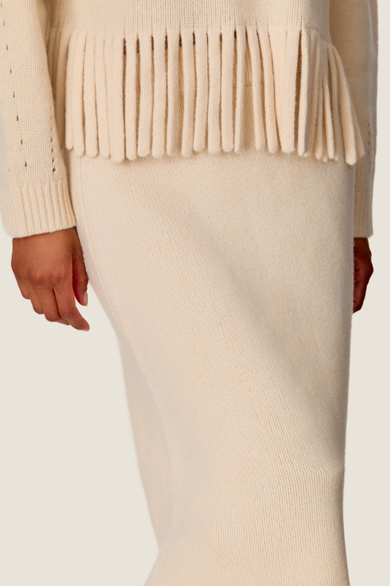 EMELIA FRINGE SWEATER SKIRT IN ALABASTER