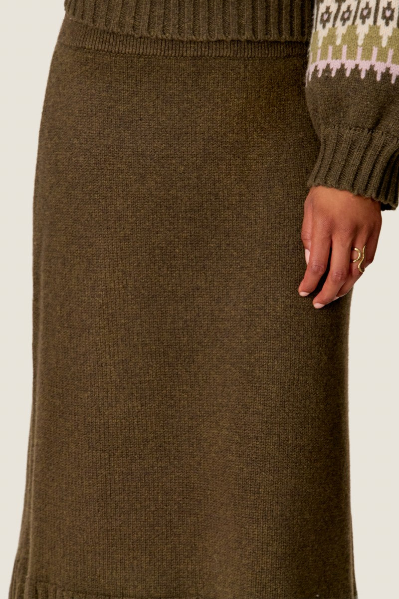 EMELIA FRINGE SWEATER SKIRT IN OLIVE