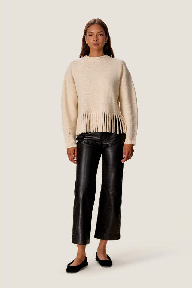 EMELIA FRINGE SWEATER IN ALABASTER