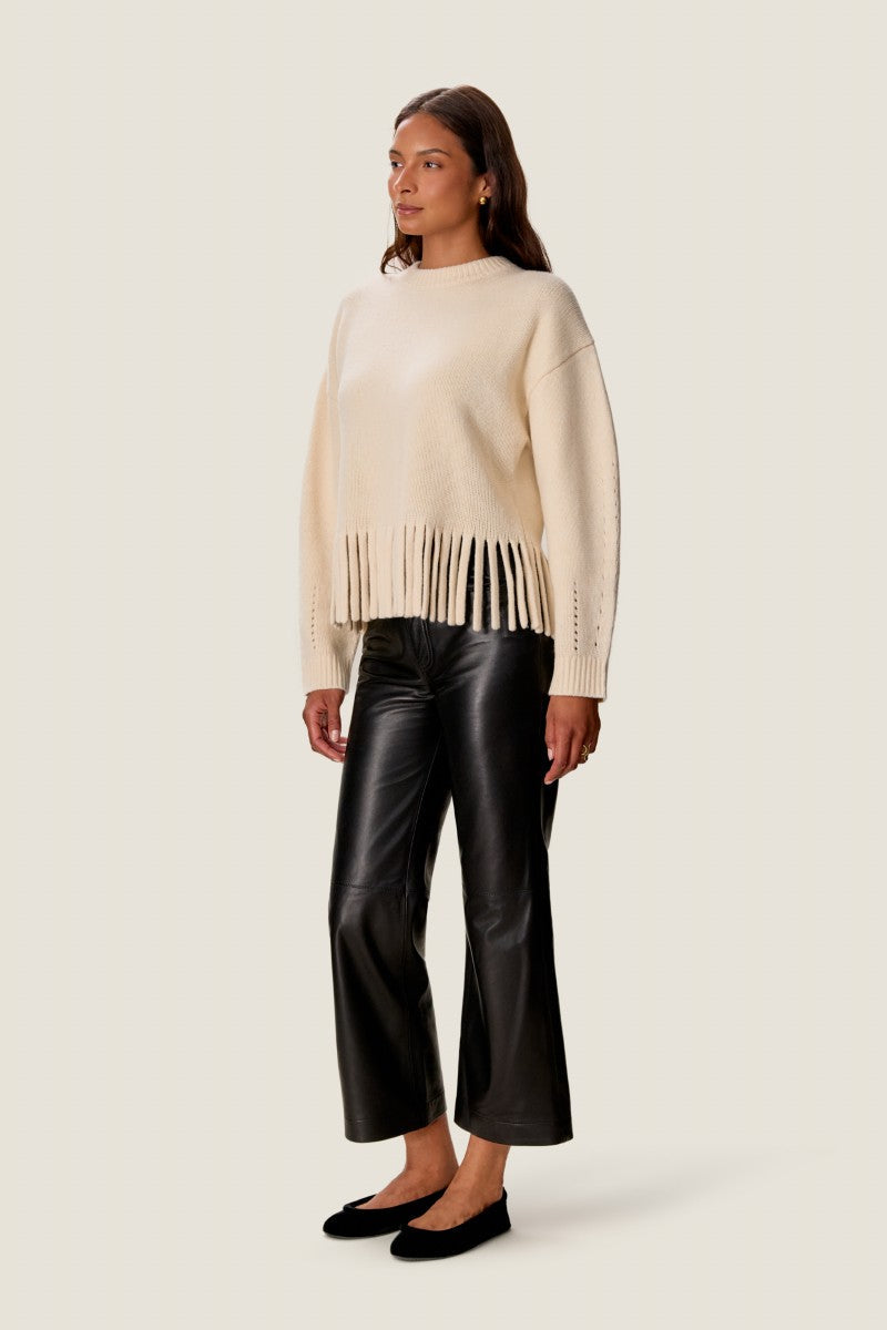 EMELIA FRINGE SWEATER IN ALABASTER