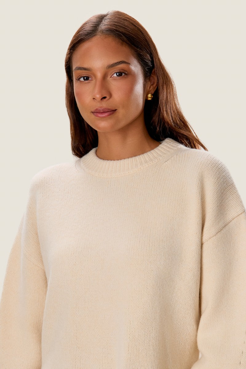 EMELIA FRINGE SWEATER IN ALABASTER
