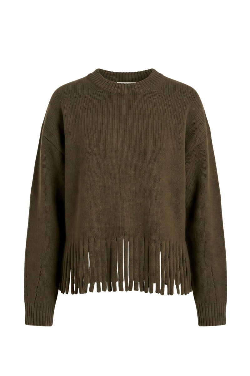 EMELIA FRINGE SWEATER IN OLIVE