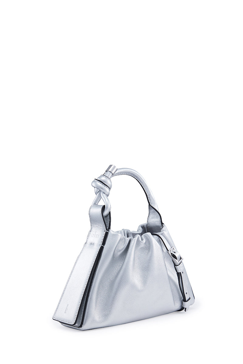 TINA BAGUETTE MINI METALLIC RUCHED SAFFIANO IN SILVER