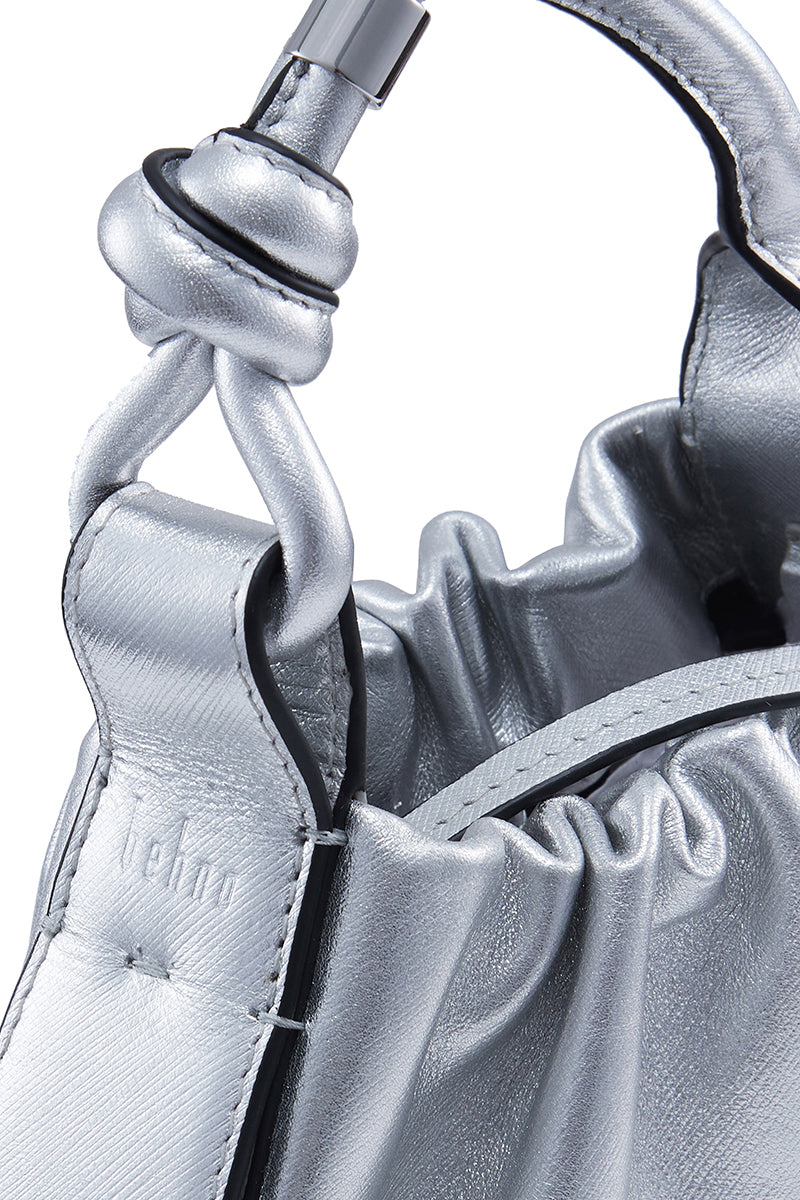 TINA BAGUETTE MINI METALLIC RUCHED SAFFIANO IN SILVER