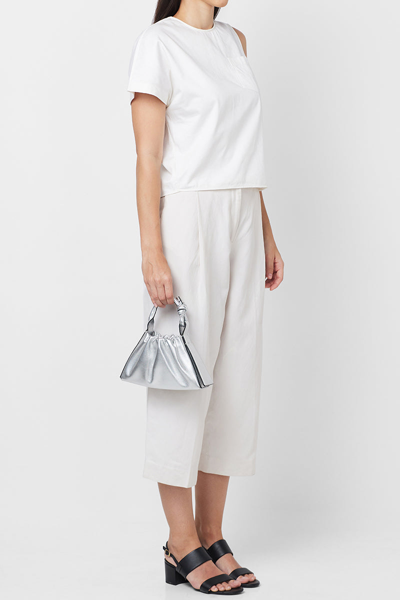 TINA BAGUETTE MINI METALLIC RUCHED SAFFIANO IN SILVER