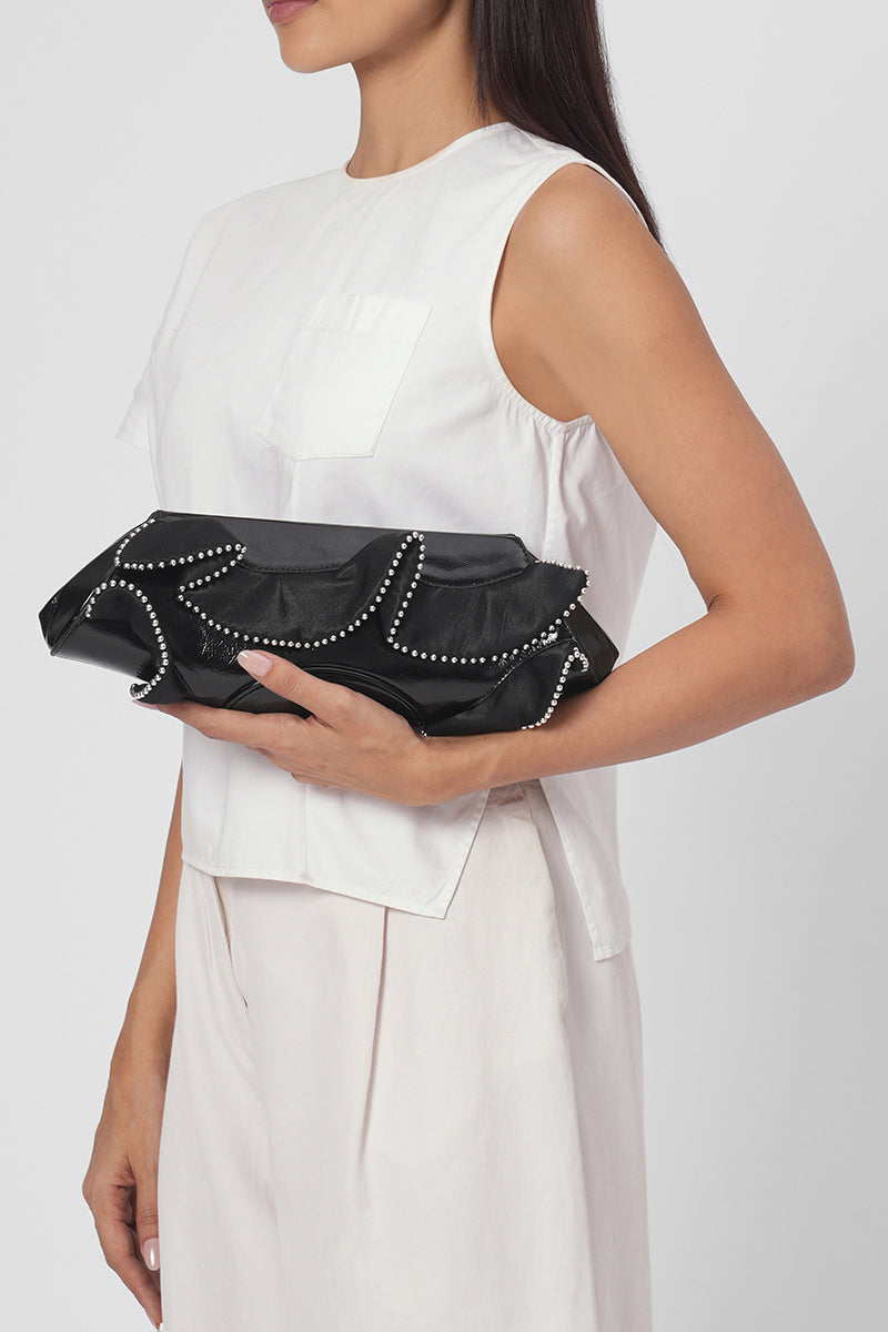 ELIZABETH BAGUETTE MINI CLUTCH RUFFLE SILK AND CRINKLE IN BLACK