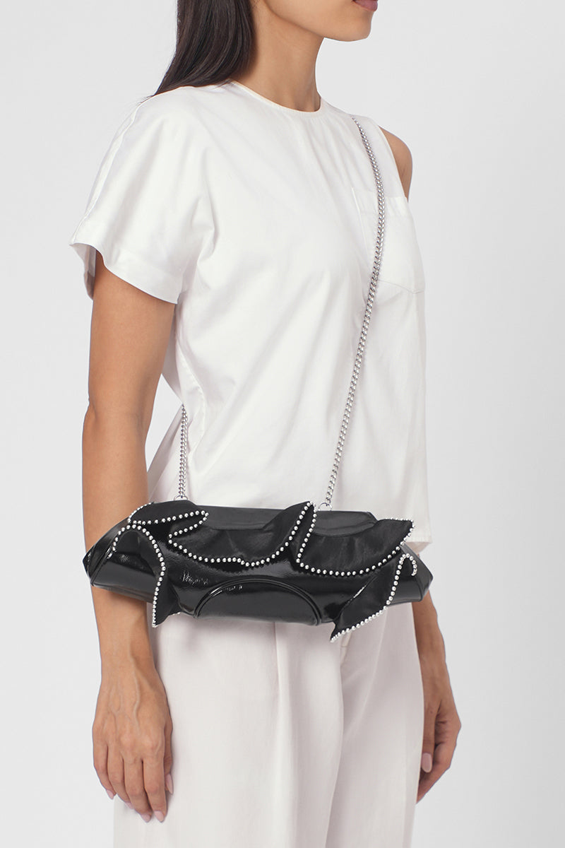 ELIZABETH BAGUETTE MINI CLUTCH RUFFLE SILK AND CRINKLE IN BLACK