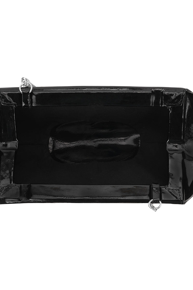 ELIZABETH BAGUETTE MINI CLUTCH RUFFLE SILK CRINKLE IN PUMICE AND BLACK