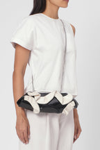 ELIZABETH BAGUETTE MINI CLUTCH RUFFLE SILK CRINKLE IN PUMICE AND BLACK