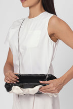 ELIZABETH BAGUETTE MINI CLUTCH RUFFLE SILK CRINKLE IN PUMICE AND BLACK