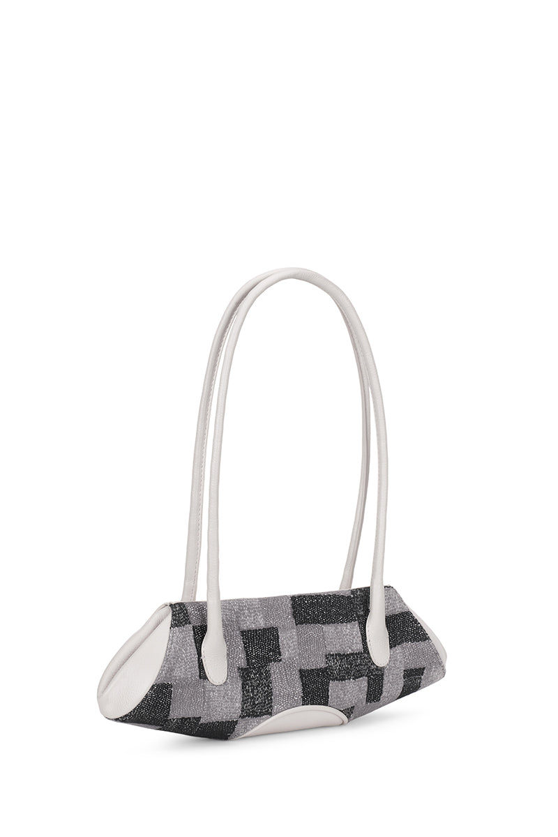 ELIZABETH BAGUETTE MINI KANTHA SILK AND PEBBLE IN PUMICE
