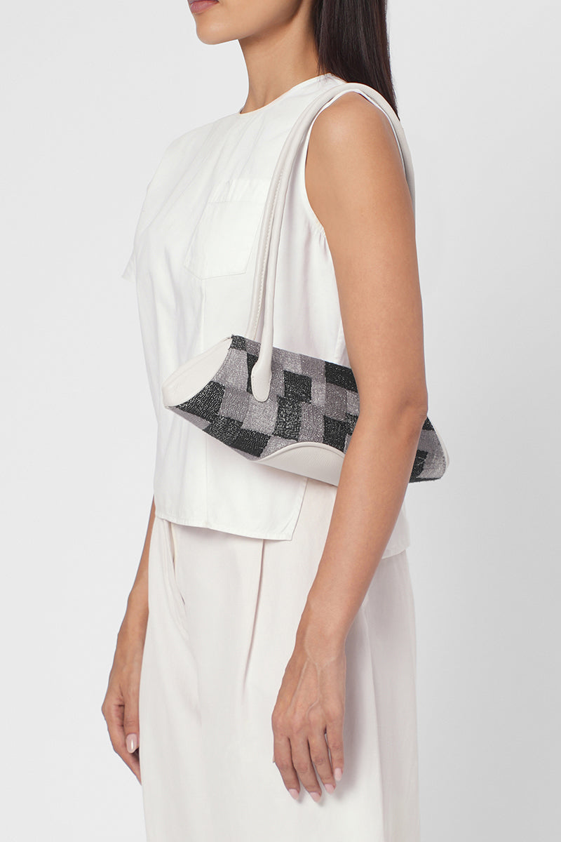 ELIZABETH BAGUETTE MINI KANTHA SILK AND PEBBLE IN PUMICE