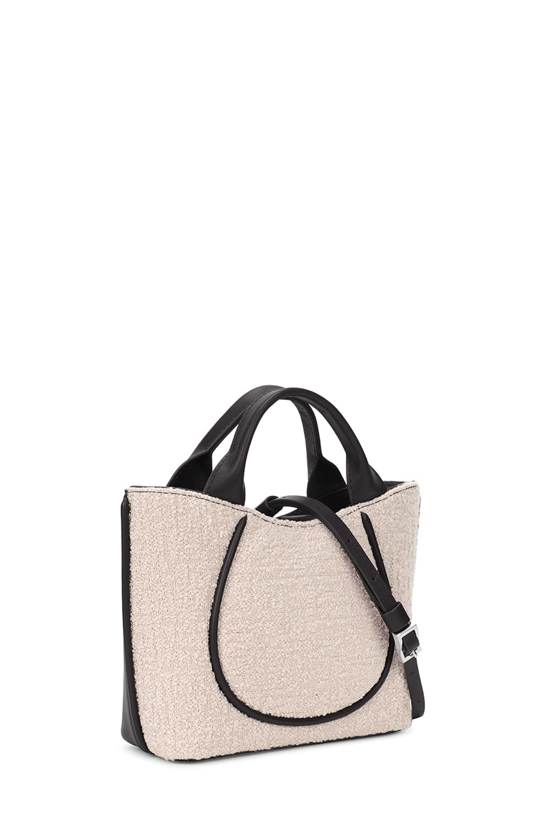 KATRINA MINI TOTE NO2 BOUCLE WOOL NAPPA IN PUMICE AND BLACK
