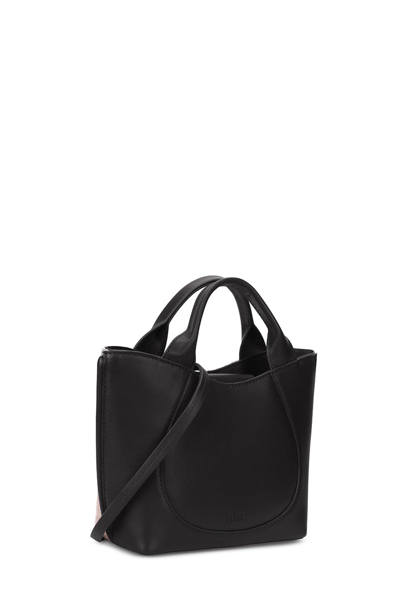 KATRINA MINI TOTE NO2 BOUCLE WOOL NAPPA IN PUMICE AND BLACK
