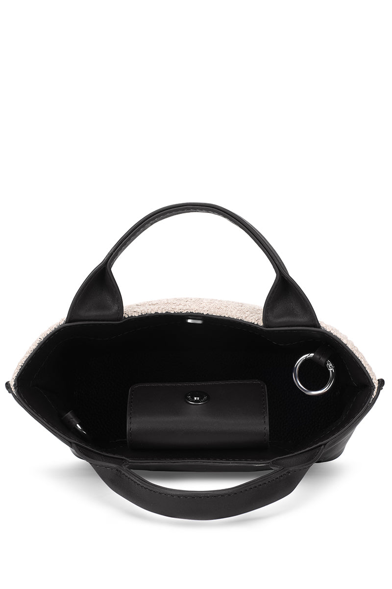 KATRINA MINI TOTE NO2 BOUCLE WOOL NAPPA IN PUMICE AND BLACK